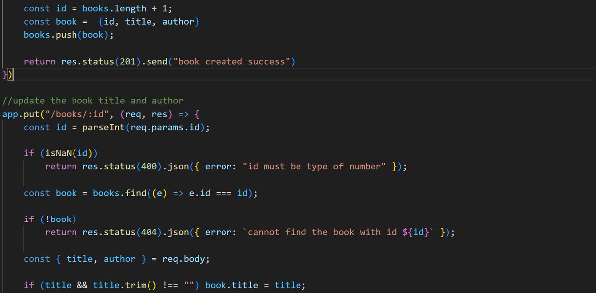pranayBhat7's tweet image. 🚀 Express.js for Beginners — Build Your First CRUD API
Just created a simple Books API using Express.js with an in-memory database.
Perfect starter project to understand:
✔ GET / POST / PUT / DELETE
✔ Updating &amp;amp; deleting data
✔ Using  express.json() middleware
#ExpressJS #API