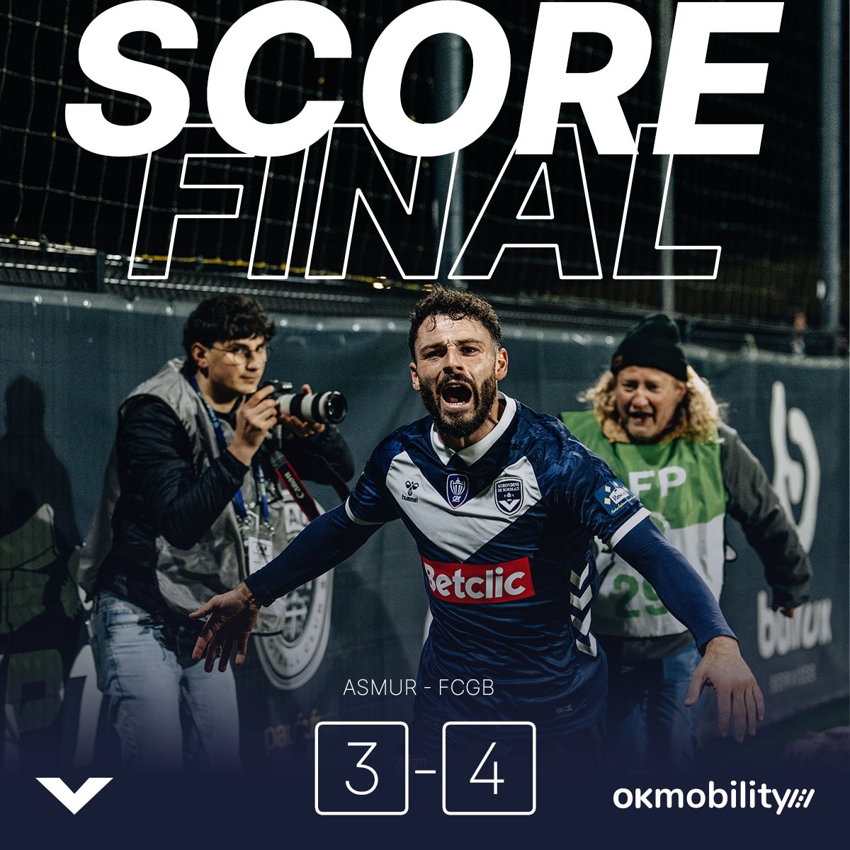 girondins's tweet image. 𝙑𝙄𝘾𝙏𝙊𝙄𝙍𝙀 ✌️

Menés 3-0 à la pause, les Bordelais renversent ce match fou et se qualifient au prochain tour de la @coupedefranceCA. Des buts de Ruben Droehnlé, Steve Shamal et Matthieu Villette (doublé) pour s&apos;offrir un 10ème succès d&apos;affilée 👏

3-4 #ASMURFCGB