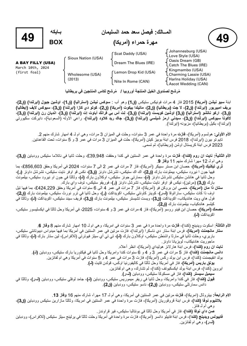 📍 غَداً

من معروضاتنا في المزاد 

مهره إنتاج سعودي رقم المزاد " 49 "

أبنة الفحل العالمي .. Sioux Nation

أبن الفحل العالمي .. Scat Daddy

في مزرعة .. Standing at Coolmore Stud
برسوم شباء  37,500€
ما يقارب ١٦٠ الف ريال سعودي 

الام .. Wholesome

أبنة .. Lemon Drop Kid 
فازت مره
