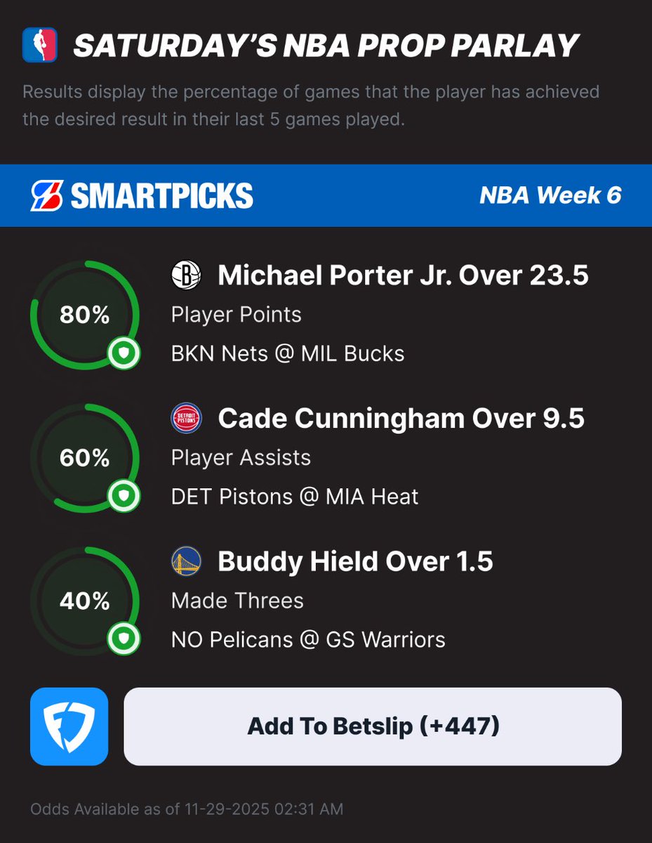flashpicks's tweet image. 🏀 @SmartPicksPro NBA Prop Parlay (+447)

Three Props for Saturday’s Slate! 🎯

Tap ❤️ if you’re tailing.