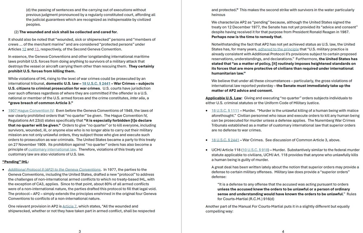 rgoodlaw's tweet image. Former US military lawyers speak out

&quot;The Former JAGs Working Group unanimously considers both the giving and the execution of these orders, if true, to constitute war crimes, murder, or both&quot;

Statement on Media Reports of Pentagon “No Quarter” Orders in Caribbean Boat Strikes