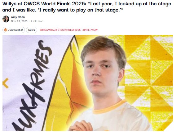 “Last year, I looked up at the stage and I was like, ‘I really want to play on that stage.'” -<a href="/Willys072/">PEPS willys</a>

#OWCSWF25 is just the beginning of <a href="/TeamPepsMAX/">TEAM PEPS</a>'s story and rise to glory 💛 We sat down with Willys for an interview!

🎙️: esports.gg/news/overwatch…

#AuxArmes #Overwatch2