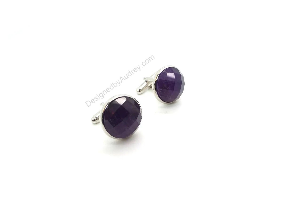 Amethyst Cufflinks – Amethyst Faceted Cufflinks II – 16mm Round Cufflinks - Purple Cufflinks by #DesignedbyAudrey. Lovely men's #handmade dress accessories etsy.me/4mCS8Tq via <a href="/Etsy/">Etsy</a>
