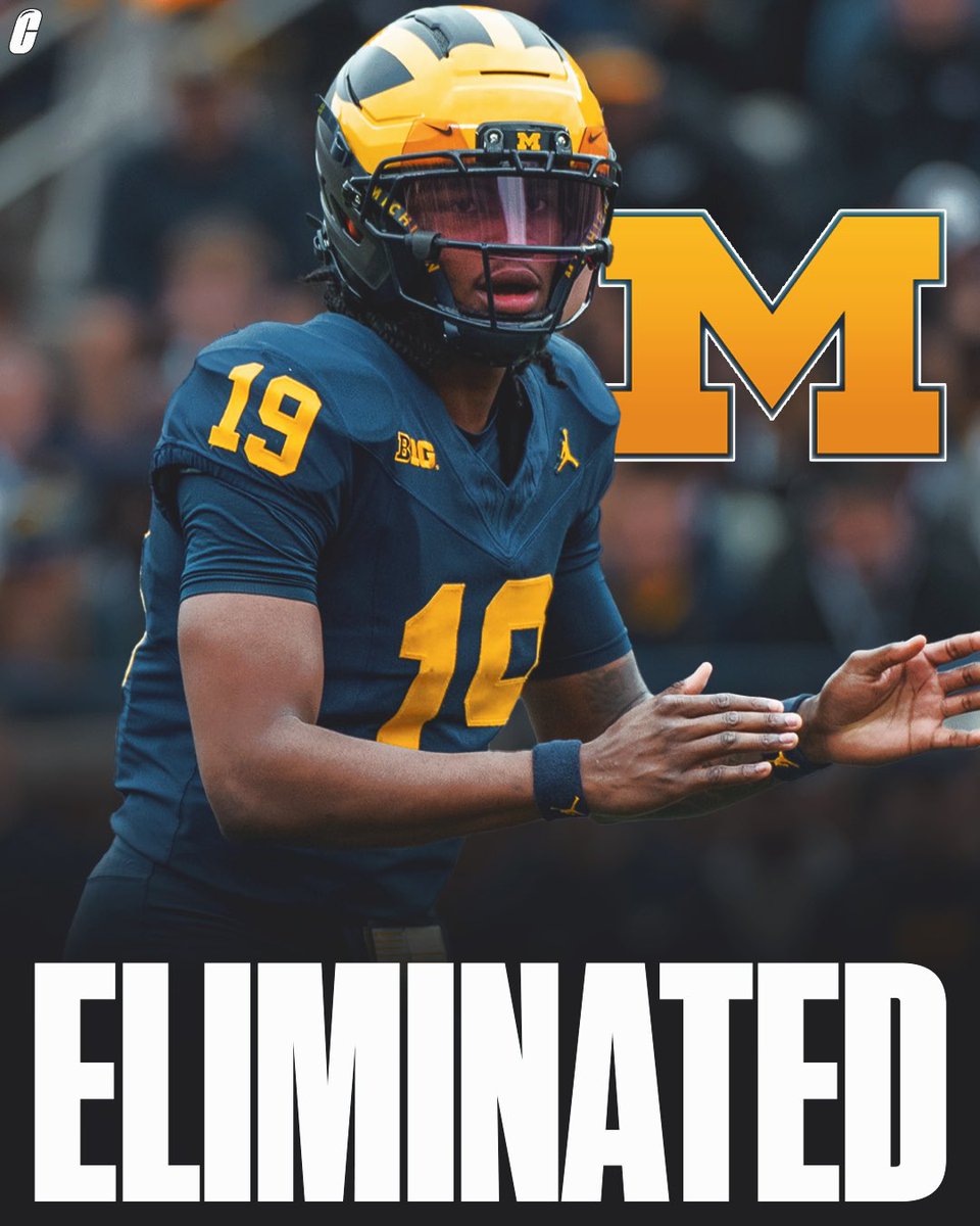 CFBAlerts_'s tweet image. Michigan has officially been ELIMINATED from College Football Playoff Contention ❌〽️