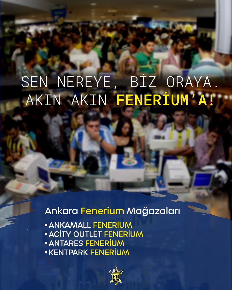 AKIN AKIN FENERİUMA!

GENÇFENERBAHÇELİLER ailemizin başlatmış olduğu  #HEPBİRLİKTEFENERİUMA organizasyonuna bizde destek vererek Ankara’da ki tüm Fenerbahçelileri Fenerium mağazalarına davet ediyoruz.

#GFB06