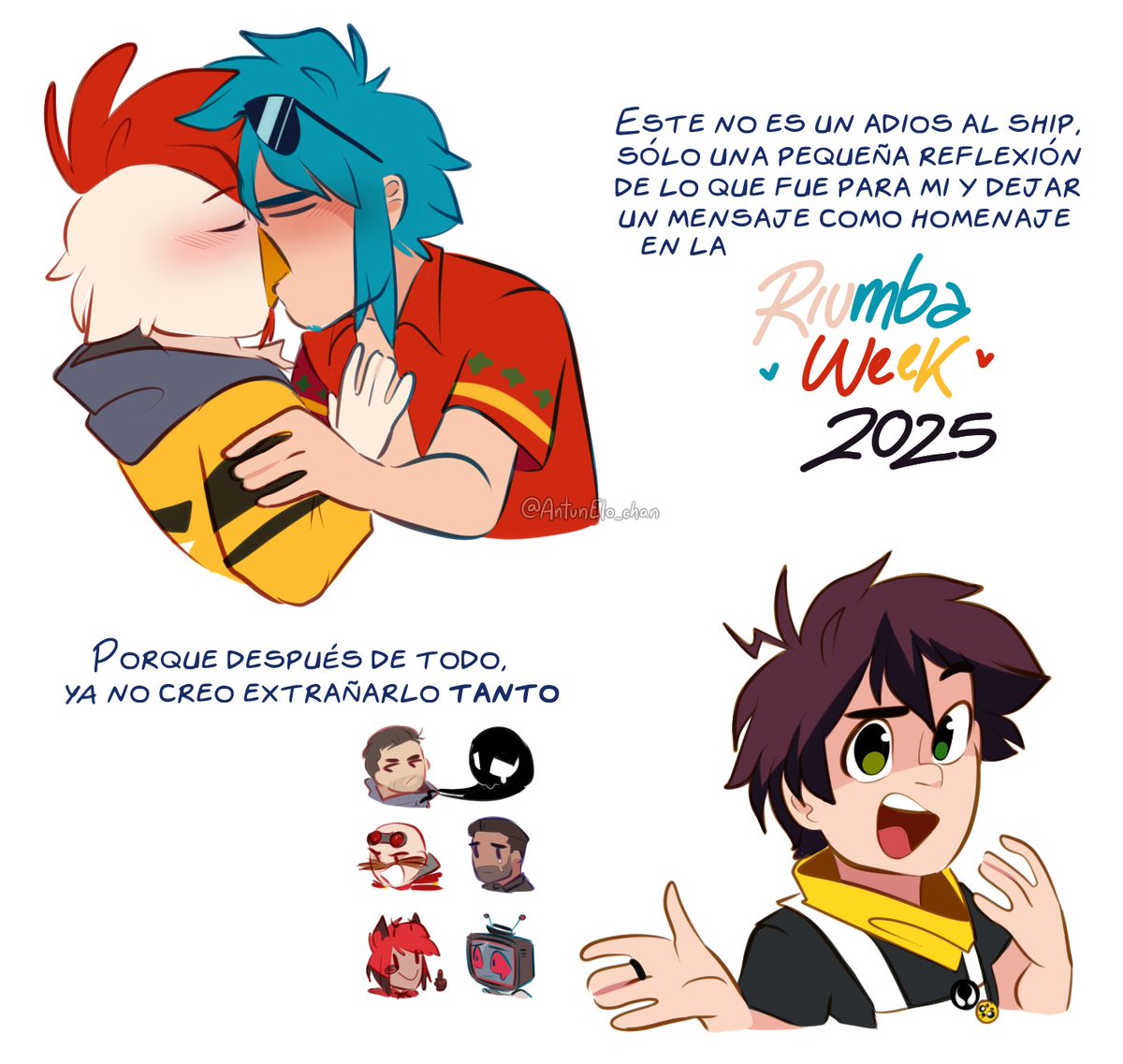 AntunElo_chan's tweet image. Se emocionaba por un ship el tipo-

Día 7: Día libre
#CoMPaS ❤️‍🩹 #RiumbaWeek2025 
🤍Riumba💙