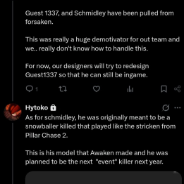 snazdingaling's tweet image. FOR THE FINAL TIME
 
Schmidley is NOT being pulled from Forsaken. Several people have been misled and fake screenshots like this Hytoko thread do nothing to help.

So to reinstate, Schmidley is NOT being pulled from Forsaken.