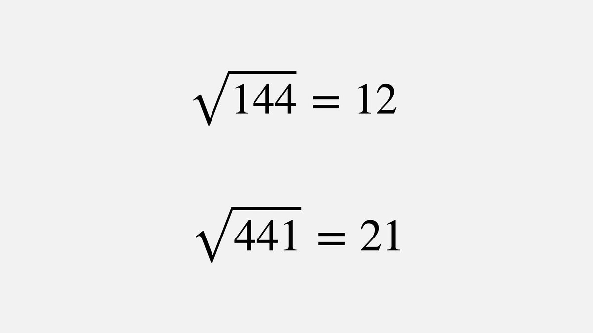 fermatslibrary's tweet image. 144 and 441 are mirror images of each other. A fun fact is that the same is true of their square roots 12 and 21.