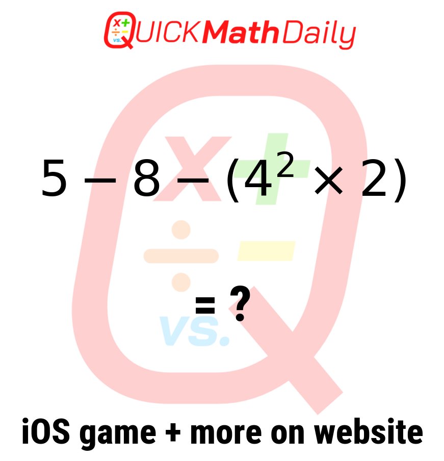 QuickMathDaily's tweet image. 🚀 Speed Round! Solve This Equation in Record Time‼️⏱️🧮 

Drop Your Answer in the Comments! ⬇️

See more on QuickMathDaily.com 👀 ✅