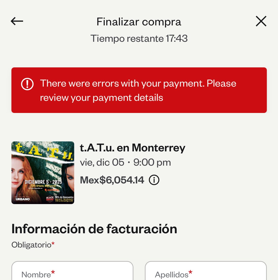 robergguzman's tweet photo. @STARPROMX @NuevoLeonTravel @NuevoLeonInc @elclosetlgbt @tATumusic @TATUMUSIC1 @tATuMexicoGDL @tatumex2 Intento comprar en la app de eventbrite y todas mis tarjetas me marcan error. Algún banco que funcione mejor? Alguna otra manera de comprar boleto? https://t.co/UU4JpmNdBG