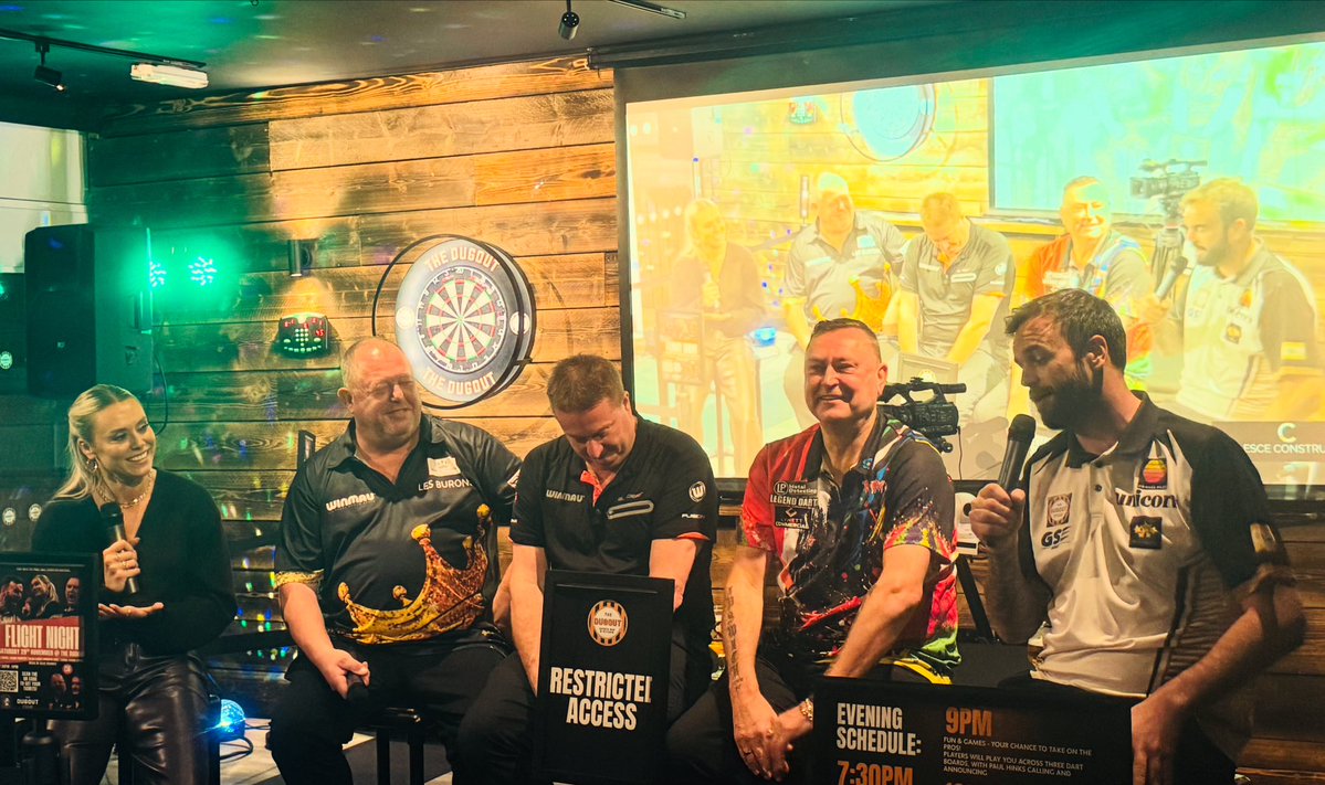 🎯 Cracking night with some darting royalty at <a href="/thedugoutCT19/">The Dugout Sports Bar & Kitchen</a> 

<a href="/OfficialKP180/">Kevin Painter</a> <a href="/ColinJawsLloyd/">ColinJawsLloyd</a> <a href="/MissEmmaPaton/">Emma Paton</a>