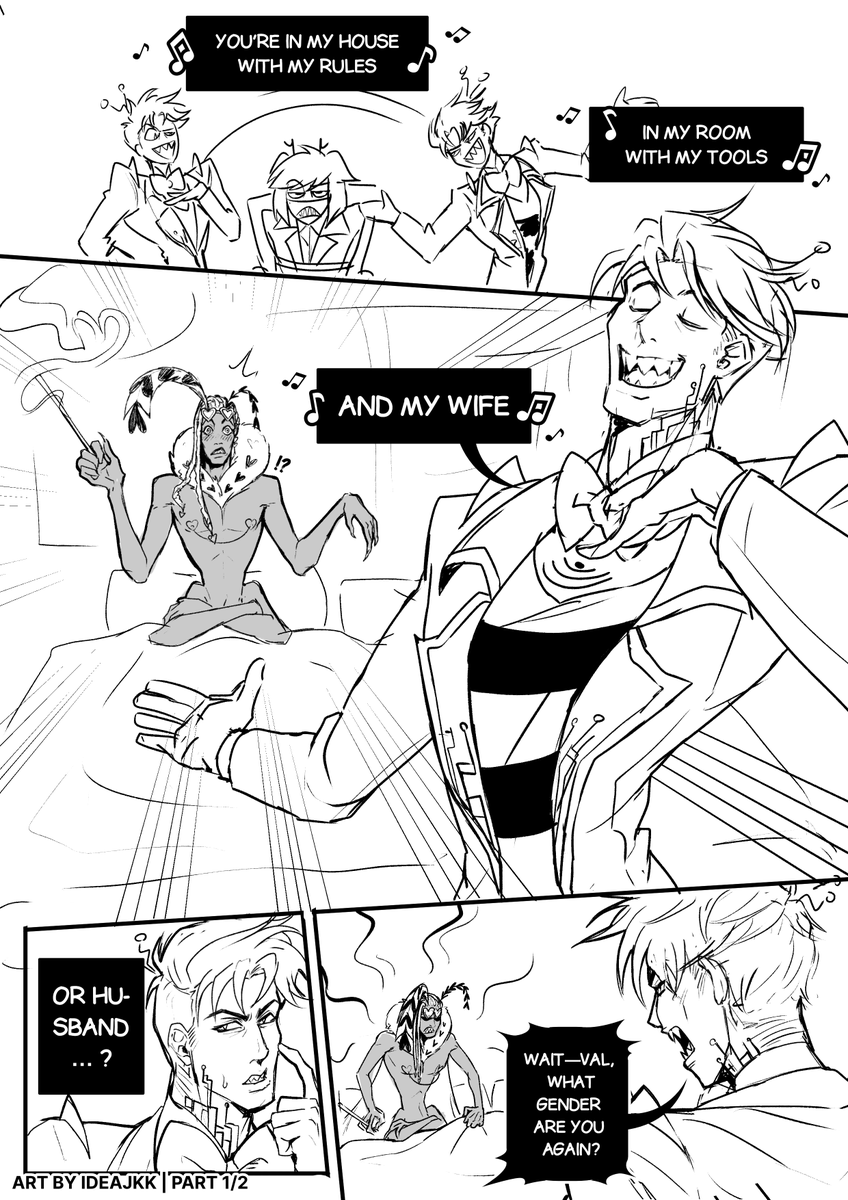 IdeaJkk's tweet image. ABOUT VAL ' S GENDER 🦋

- Part 1/2 -

#valvox #voxval #HazbinHotelVox #HazbinhotelValentino #StaticMoth