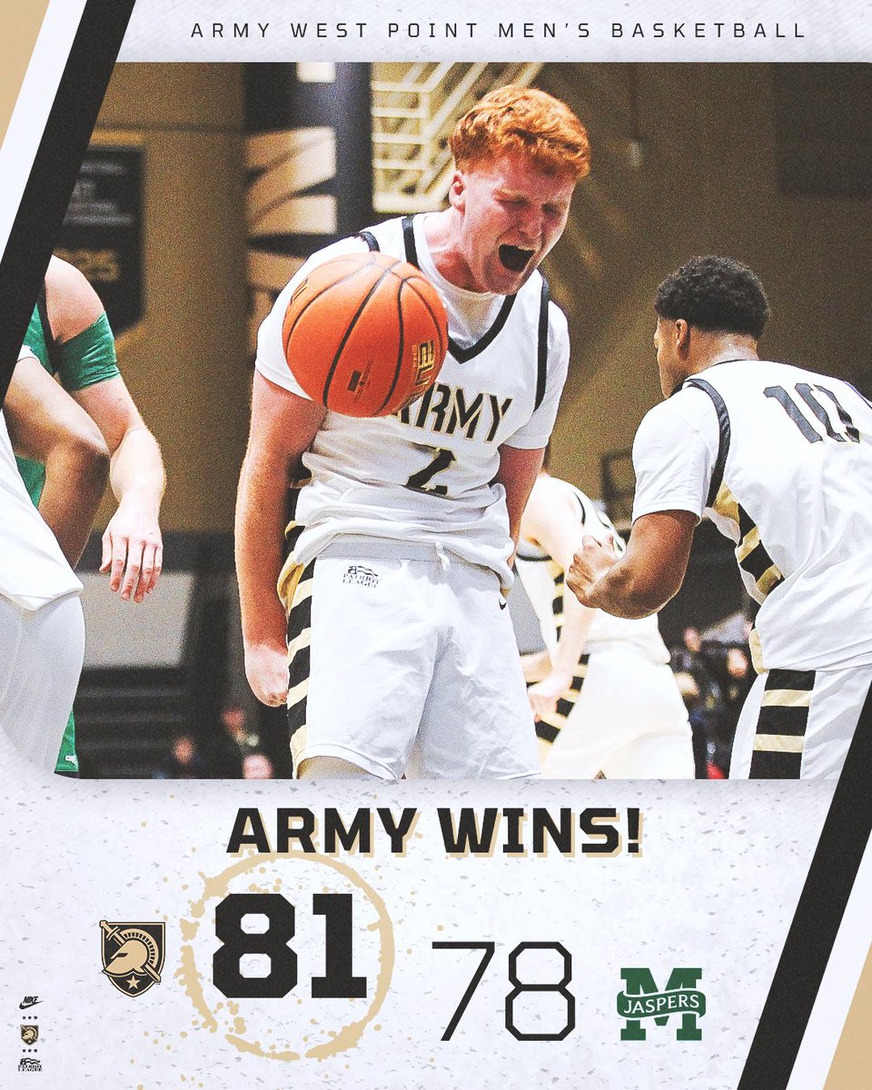 ‼️DEFEATED THE JASPERS‼️

The Black Knights get the gritty overtime win over Manhattan, with Ryan Curry earning a season-high 2️⃣6️⃣ points and Jaxson Bell finishing with a career-high 1️⃣9️⃣ points‼️

#TTD || #GoArmy