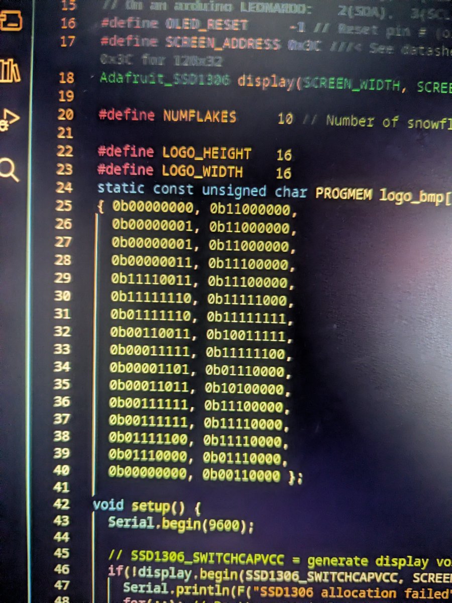 Orangefx9's tweet image. This is code to display an image on the screen of a microcontroller. If you look closely you can see the flower pattern in the address code. Can you see it?