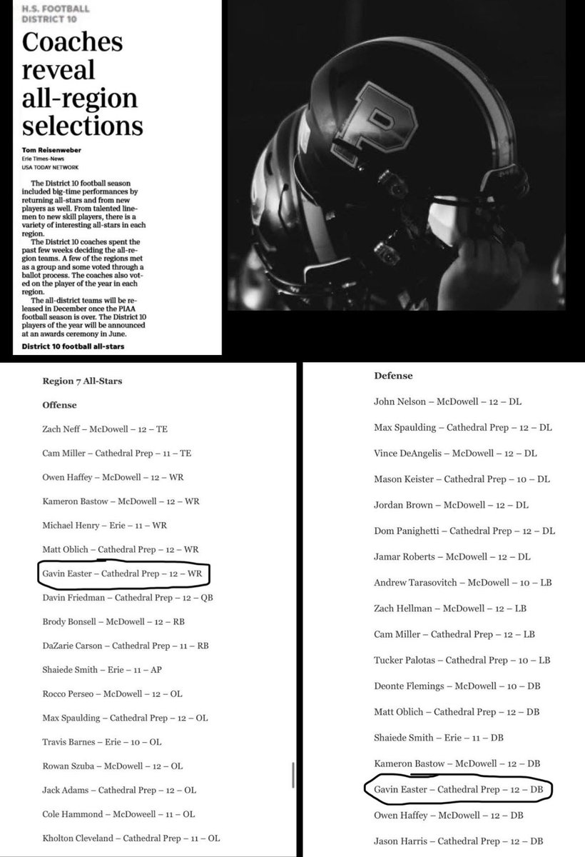 First Team All-Region for Offense and Defense, #AGTG <a href="/PrepRamblers/">Cathedral Prep Football (Erie, PA)</a>