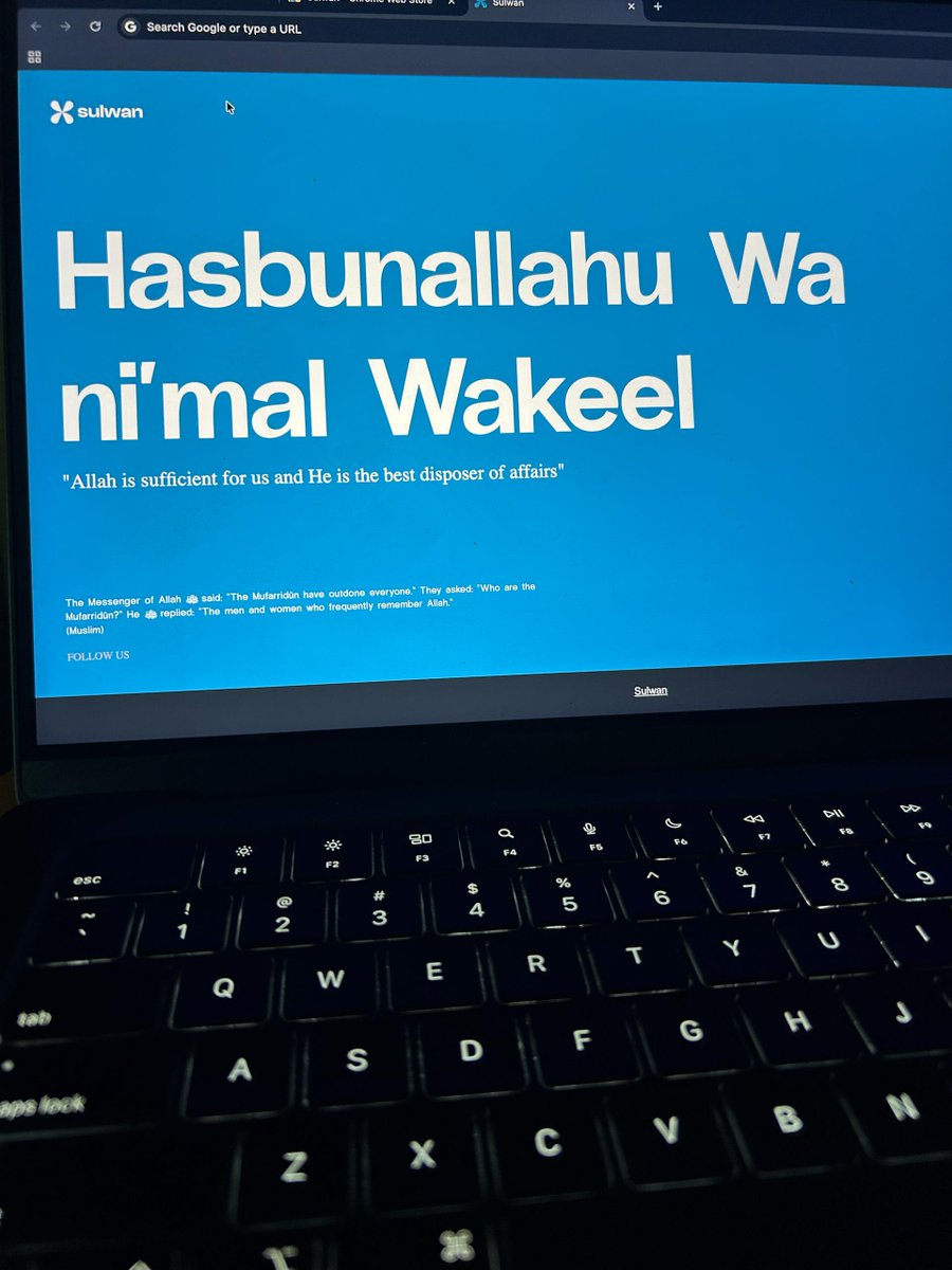 ahruf_'s tweet image. I used to open a new tab and immediately get distracted, the noise of the internet was overwhelming and I wanted a way to remember Allah before the doomscrolling started.

So I built @Sulwanapp 

Now, every new tab is a moment of Dhikr.