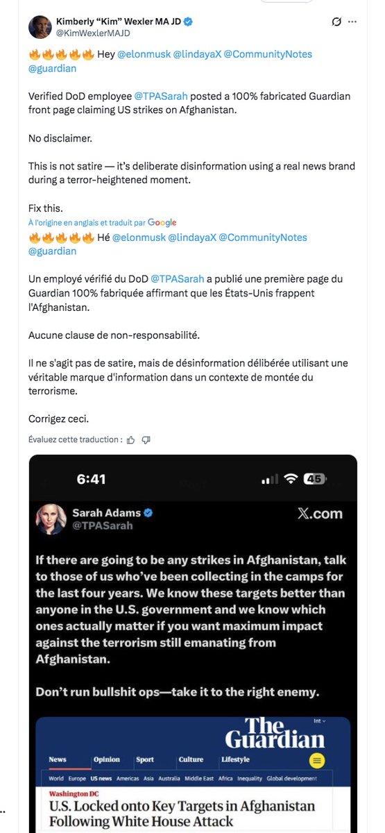 denisedetralala's tweet photo. #thread Je l'ai constaté hier par moi‑même et j'observe depuis déjà longtemps que le compte #TPASarah, tenu par #Sarah_Adams, qui se présente comme une ancienne agente de la #CIA, diffuse régulièrement de la désinformation, notamment sur l’#Afghanistan. https://t.co/0AnvaUknhi