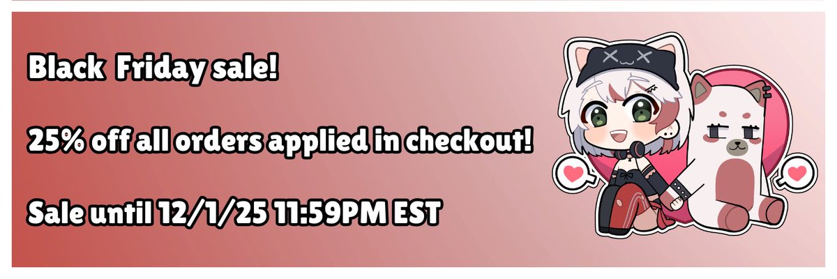 NyaNeila's tweet image. 🚨🚨Thanksgiving &amp;amp; Black Friday Merch Sale! 

📷 25% off ALL merch for the next 48 hours!  

Thanks Kitsune Corners for making this possible! &amp;lt;3

kitsunecorners.com/collections/ne…