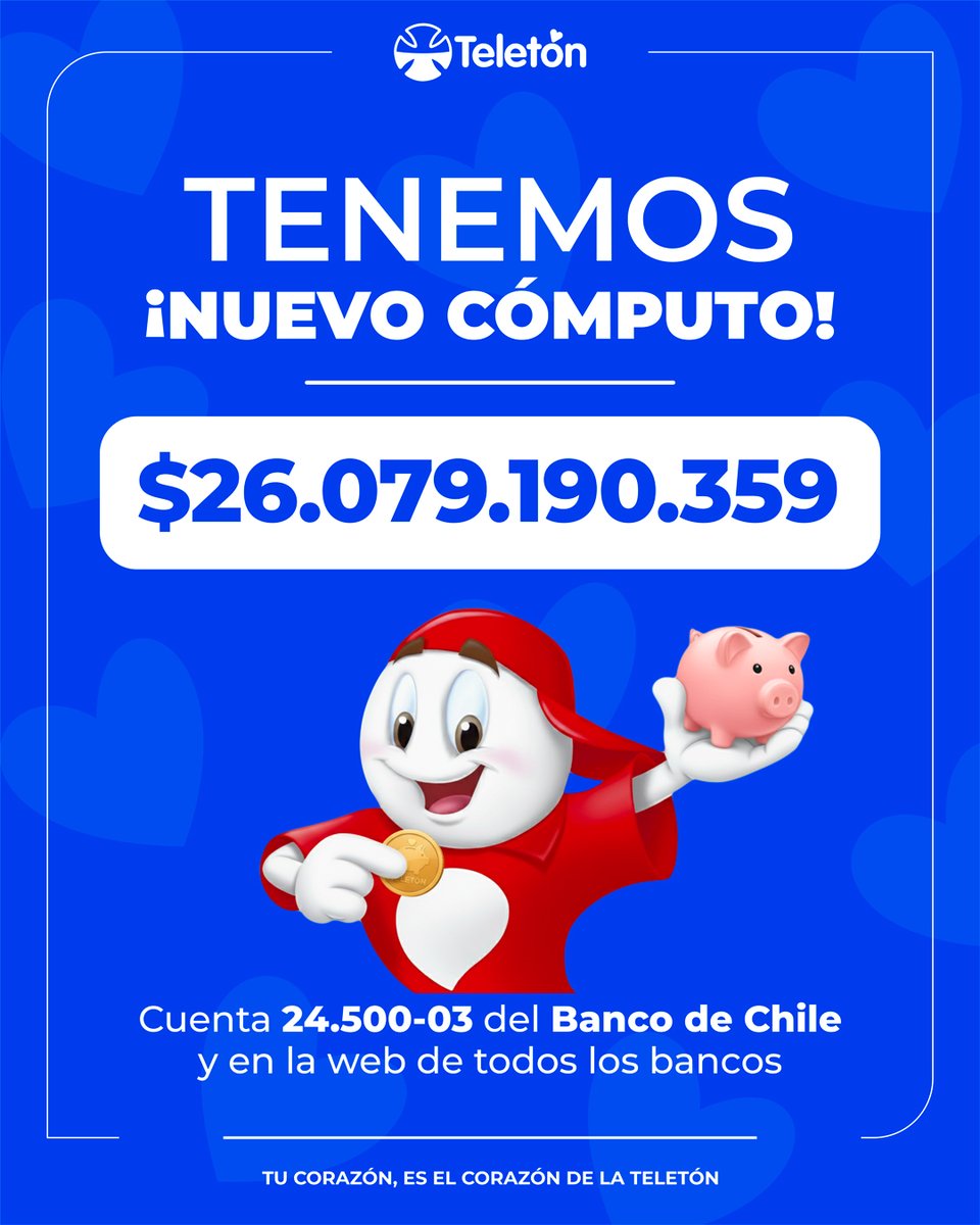 Va el primer cómputo en el Estadio Nacional en esta noche de cierre. ¡Juntos llegamos a la meta! 🙌 Con tu aporte en la cuenta 24.500-03 podemos seguir rehabilitando a más de 32 mil familias de todo Chile. ❤️
Tu corazón, es el corazón de la Teletón ❤️