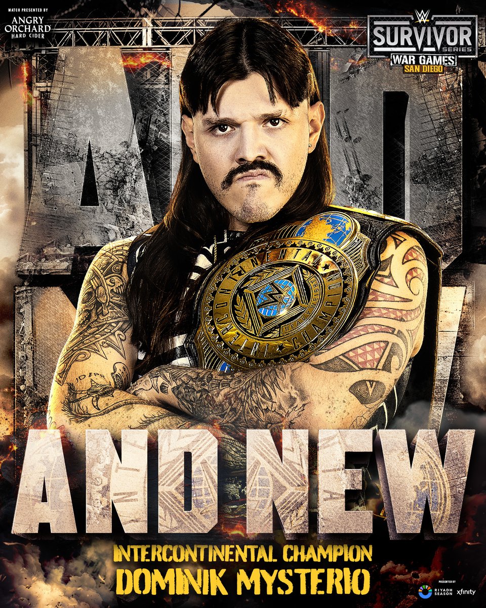 WWE's tweet image. Dominik Mysterio is your NEW Intercontinental Champion! 🏆

#SurvivorSeries