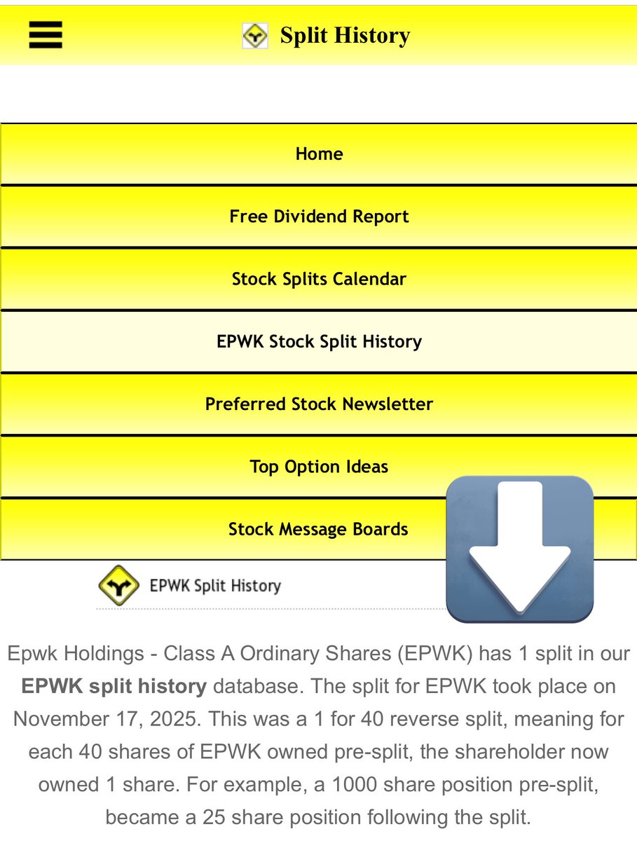 ⚠️موقع لمعرفة التقسيمات العكسية للأسهم ⚠️
موقع يوضح لك كم مره عملت الشركة تقسيم للسهم في تاريخها✨
تجد الأجابه في أول سطر  has . splits
مثال : سهم EPWK
splithistory.com
رتويت لتعم الفائدة للجميع 🤩