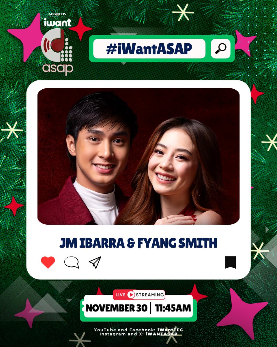 iwantasapofc's tweet photo. Start the Christmas countdown with a spectacular performance of #JMIbarra and #FyangSmith this Sunday on #IWantASAP! 🎄💫

Tutok na! 🤩

#ASAPChristmasCountdown #ASAP30 https://t.co/2x97Nhovzx