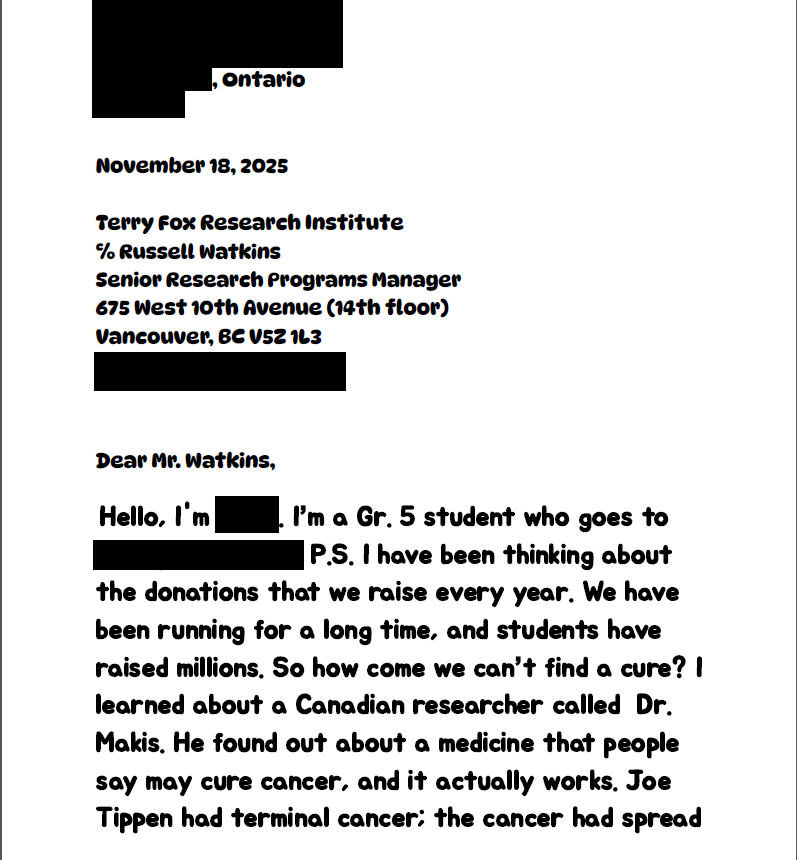 MakisMedicine's tweet image. BREAKING NEWS: A young Ontario boy writes to the Terry Fox Research Institute in Vancouver asking why they are not researching Ivermectin and Fenbendazole in Cancer, when Florida is!

This is one of the sweetest things I&apos;ve ever read! 😃

If you read anything this weekend, take a…