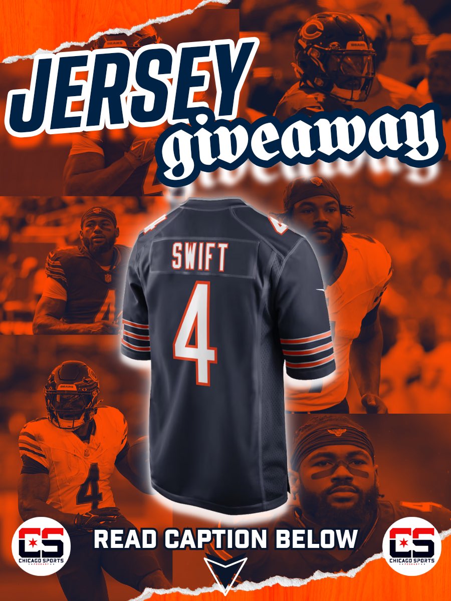 ChiSportsTracks's tweet image. 🚨 D’ANDRE SWIFT GAME GIVEAWAY ALERT! 🚨

To celebrate his MASSIVE performance &amp;amp; CO-Player of the Game following the #Bears to victory, we’re hooking one lucky fan up with his official jersey! 🏈🔥

How to enter:
- Like &amp;amp; Retweet this post
- Follow @ChiSportsTracks on X/Twitter…