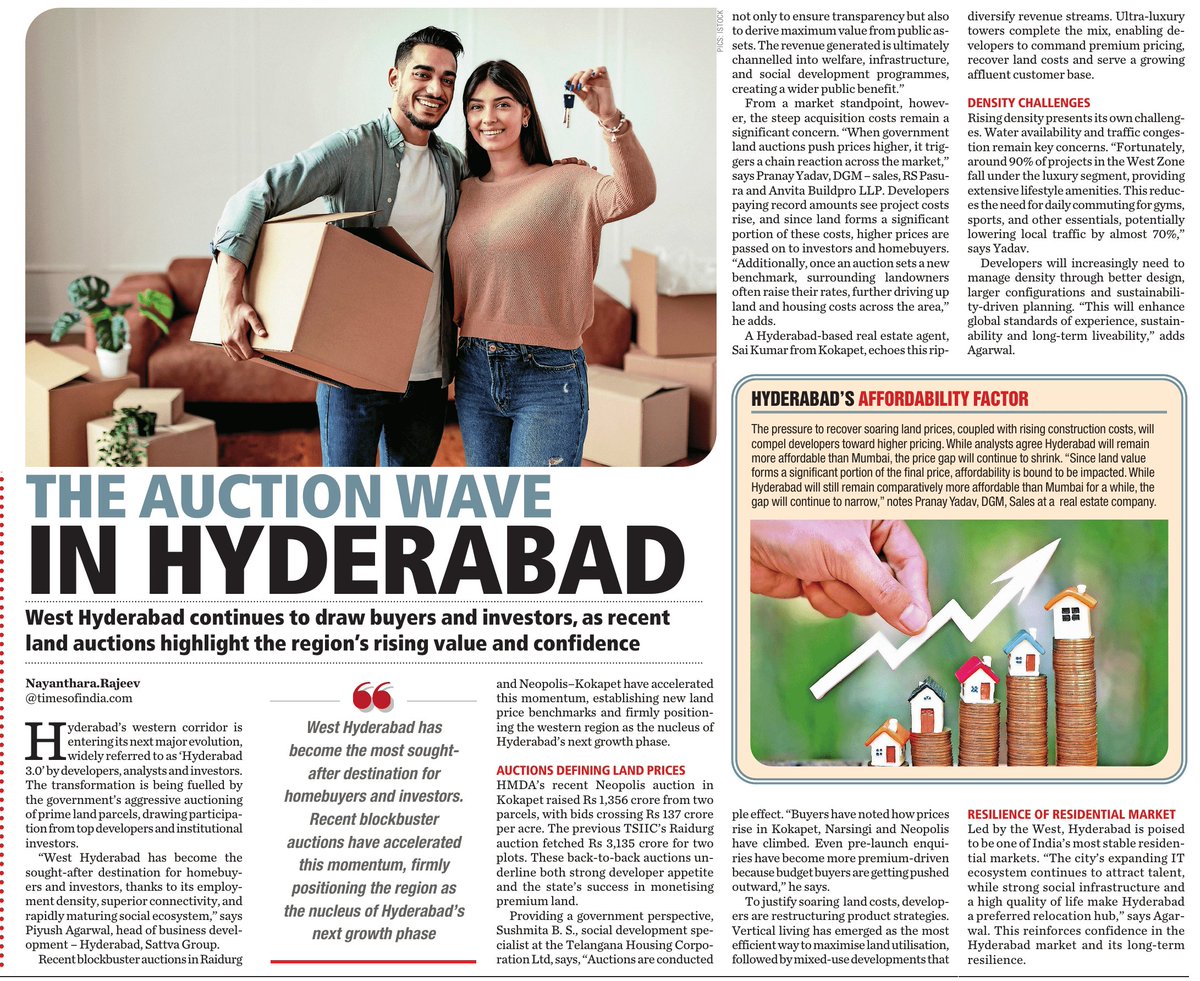 abhinavaduri9's tweet image. #WestHyderabad is on fire 🔥 
Why the rush?

IT &amp;amp; job density
Top-tier connectivity
Rapidly maturing social ecosystem
But soaring auction rates = rising home prices.

Developers shifting to:
Vertical living
Mixed-use projects
Ultra-luxury towers
