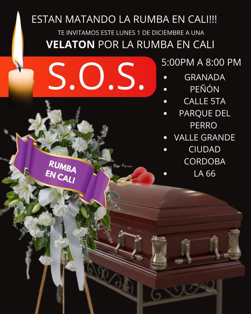 Lunes 1 de diciembre, velaton por la rumba en Cali <a href="/manuelpineda999/">ManuelPinedaU105</a> <a href="/AsobaresValle/">AsobaresValle</a> <a href="/branyprado/">Brany Prado</a>