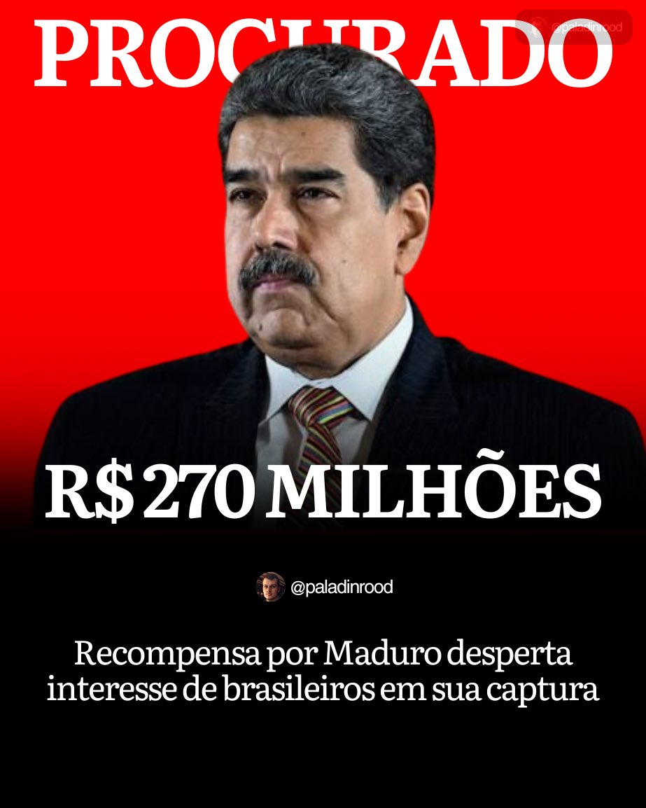 runescripto's tweet image. PROCURADO AMIGOS DISPOSTOS A FAZER ESSE $AIRDROP 

Com rumores de que Maduro tenha fugido para o Brasil, cresce o interesse dos brasileiros por sua captura.

O valor oferecido pelos EUA é de  
US$ 50 milhões 
EM REAIS: R$ 270 milhões.
.
.
New Airdrop meus amigos!
@Pact_Swap