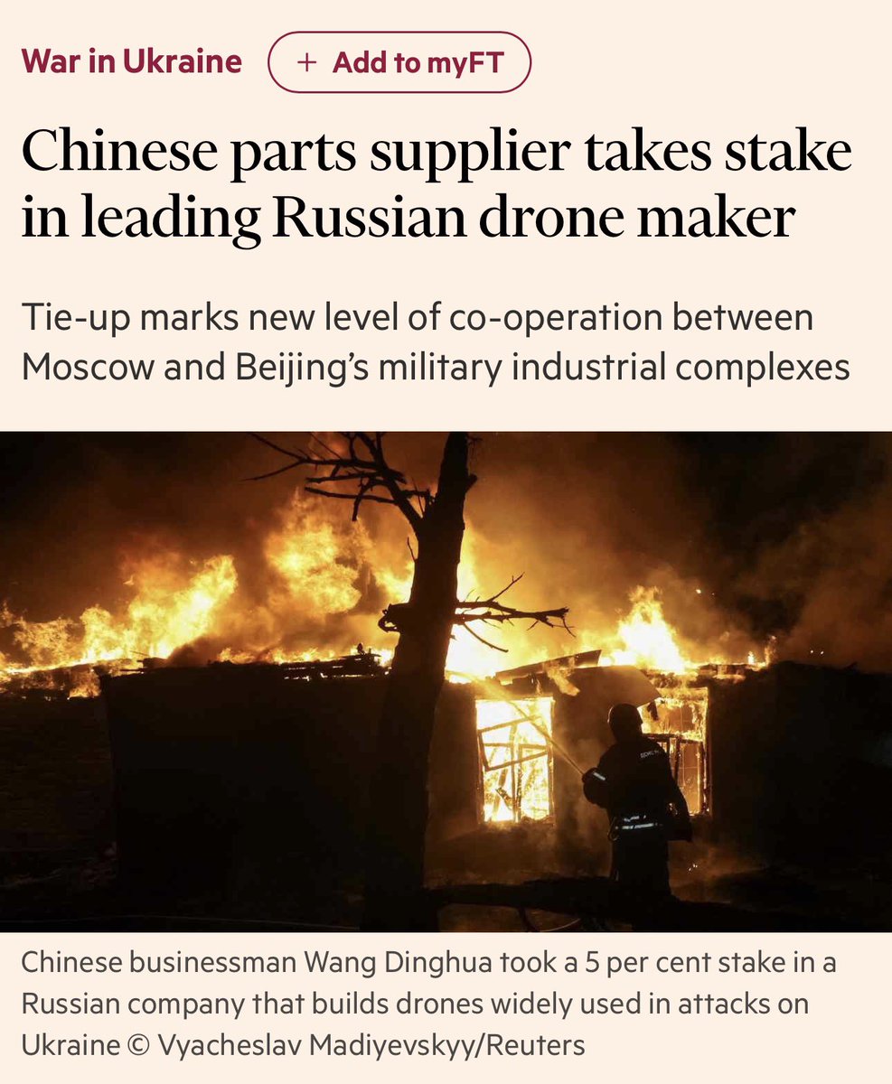 ltshijie's tweet image. 金融時報，中國零件供應商入股俄羅斯領先無人機製造商，此次合作標誌著莫斯科和北京軍工企業之間的合作邁向新階梯。烏克蘭戰爭交戰雙方的外援，此消彼長，給戰爭形勢帶來了變化。
