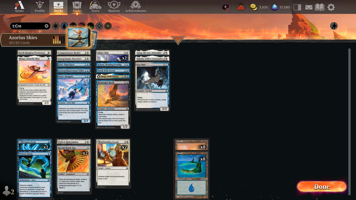 ThePastaPirate's tweet image. ☁️🏆Azorius Skies🏆☁️

1) These decks thrive by protecting threats - Form/Hakoda/Protectors did so with ease

2) Primary flying threats at common: First-time/Hawk/Kids/Owl

3) Both the uncommon/rare Aangs hit hard

Draft: 17lands.com/draft/89e6eacd…

Games: 17lands.com/details/89e6ea…