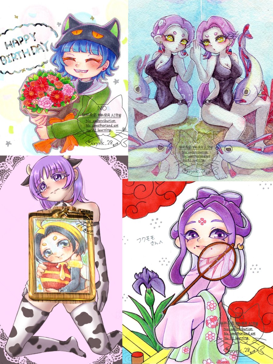 krynk_28's tweet photo. #今月描いたイラストを晒そう 
今月は結構描いたのでまとめてみた！
1枚目は人様へ捧げたイラスト
来月もたくさん描きたい💪 https://t.co/YM33pWWVcP