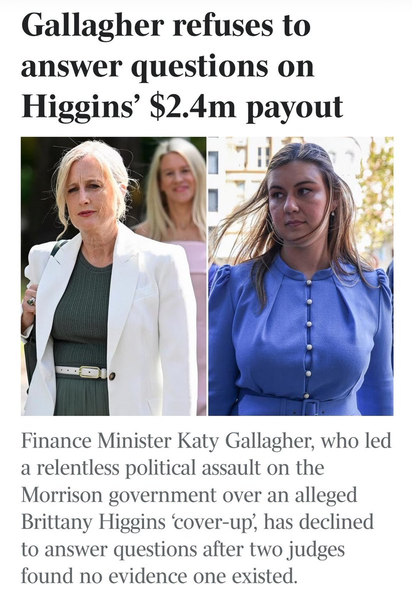 TimjboAU's tweet image. Katy Gallagher refuses to answer questions on Brittany Higgins’ $2.4m payout
theaustralian.com.au/nation/politic…
“There are these matters underway both for both Ms Brown and Ms Reynolds and because of that, I’m not really in a position to add anything further to what I already have on the…