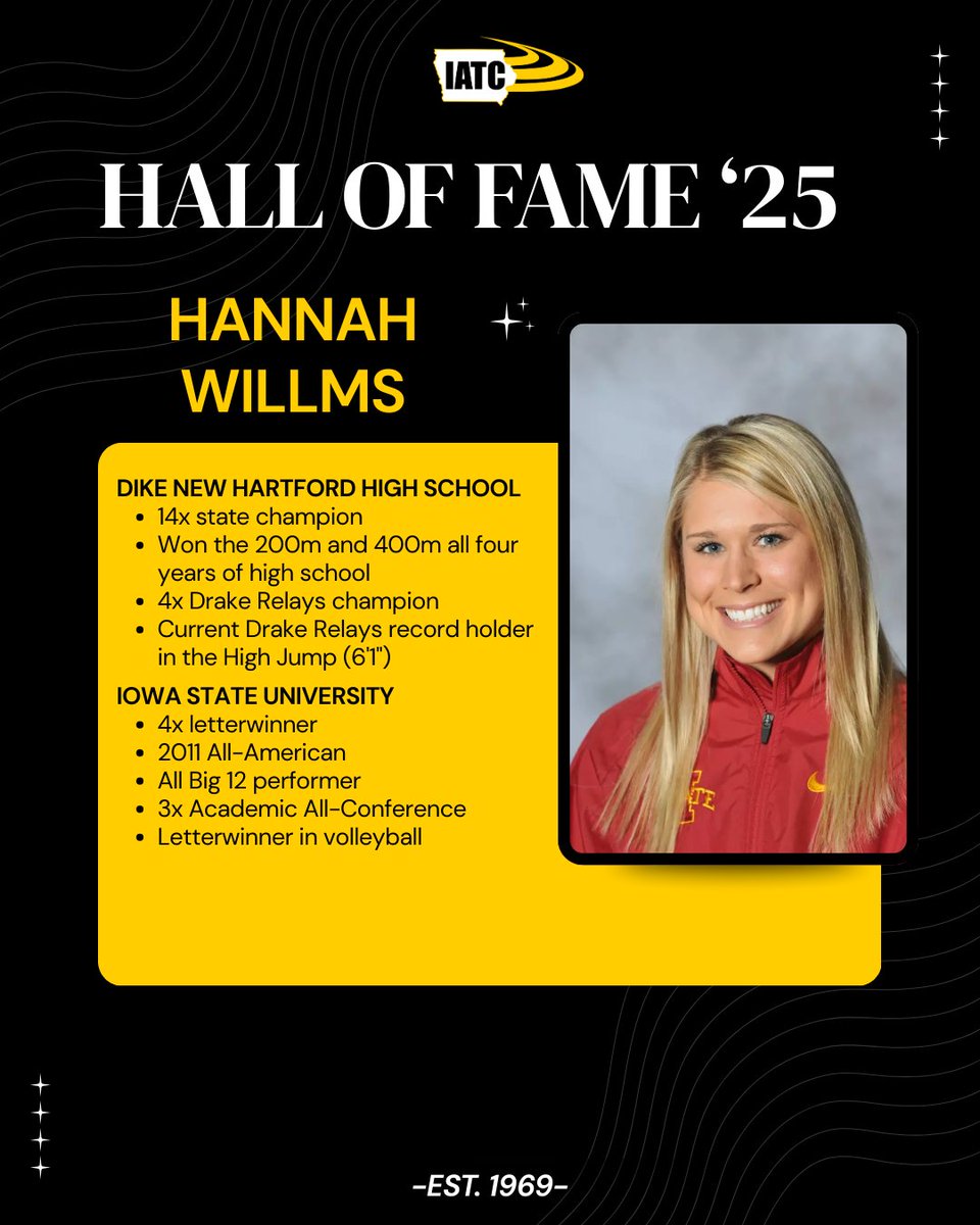 iatfcc's tweet photo. Our final inductee for the 2025 IATC Hall of Fame is Hannah Willms—widely regarded as the greatest high jumper in Iowa high school history and one of the state’s top volleyball players. Congratulations, Hannah Willms! @DNHSchools @CycloneTrackXC https://t.co/YTs1i40eke