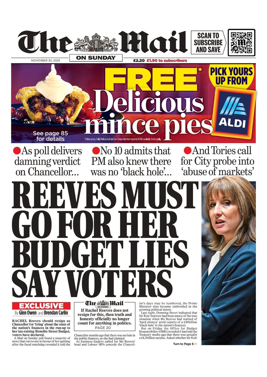 benleo444's tweet image. Will Rachel Reeves resign? More pressure on her in Sunday papers. 

AND on Keir Starmer, who allegedly KNEW there was no imaginary black hole. 

Tories calling for a City probe into abuse of financial markets. 

The Chancellor is simply totally untrustworthy.