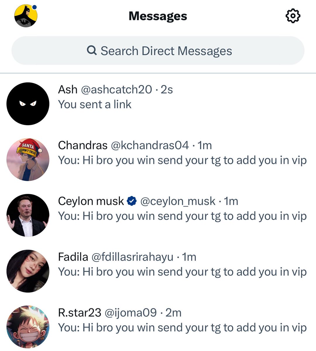 BatmanGems's tweet image. Winners i dm all on x to add you in my vip channel thank you all will make new soon 

You can be sure I'm not a scammer. I sent a message to all the winners 👇 👇 

x.com/ijoma09

x.com/ashcatch20

x.com/fdillasrirahayu

x.com/ceylon_musk…