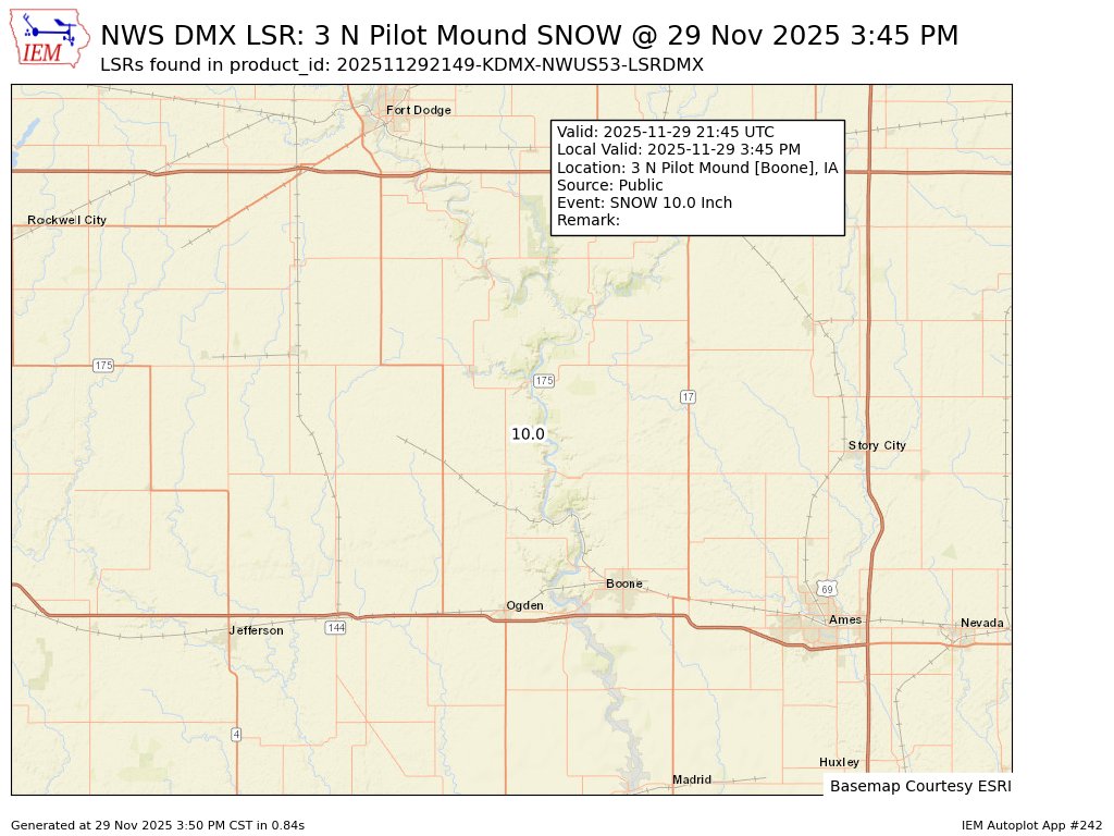 MidwestWeather3's tweet image. At 3:45 PM CST, 3 N Pilot Mound [Boone Co, IA] Public reports Snow of 10.00 Inch #iawx mesonet.agron.iastate.edu/lsr/?by=wfo&amp;amp;wf…