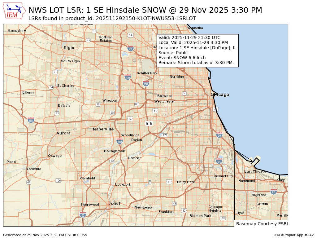 MidwestWeather3's tweet image. At 3:30 PM CST, 1 SE Hinsdale [Dupage Co, IL] Public reports Snow of 6.60 Inch. Storm total as of 3:30 PM. #ilwx mesonet.agron.iastate.edu/lsr/?by=wfo&amp;amp;wf…