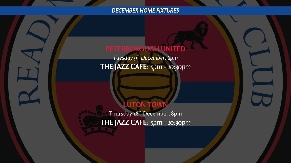 The Royals have ended November on a high with a win away to Blackpool, and now we're looking ahead to December's fixtures.

Our opening hours are detailed below - see you on the 9th! 🍻 #ReadingFC