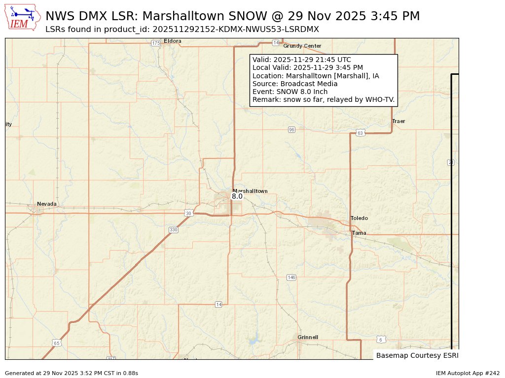 MidwestWeather3's tweet image. At 3:45 PM CST, Marshalltown [Marshall Co, IA] Broadcast Media reports Snow of 8.00 Inch. snow so far, relayed by WHO-TV. #iawx mesonet.agron.iastate.edu/lsr/?by=wfo&amp;amp;wf…