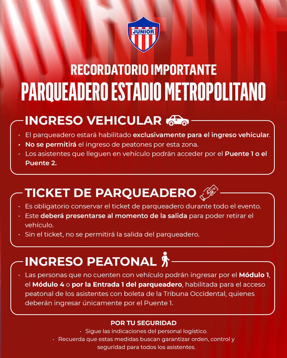 Recomendaciones de seguridad para el partido Junior vs Nacional en el estadio Metropolitano de #Barranquilla