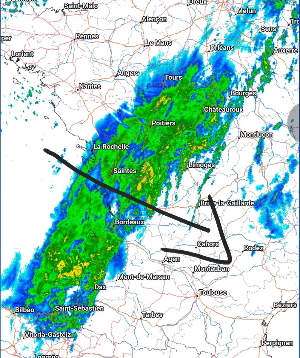 RandomAndy2's tweet image. Weather Sunday: Limousin
Posted at 23h Saturday.

Oh look, it&apos;s arriving early.
Slow moving at the mo, mind.

However, that may mean a better Sunday than previously expected (in north of Region).

We&apos;ll see.