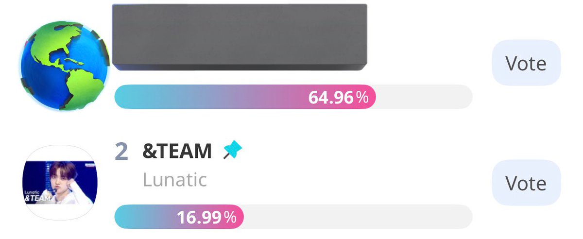 ATTENTION LUNÉ 🚨
Poll: Best Hidden Song‼️

We urgently need everyone’s support with voting. The gap has increased significantly
&amp;TEAM was in first place for most of the time, but another group has now moved ahead by a large voting gap. We ask every Luné to vote seriously, and if