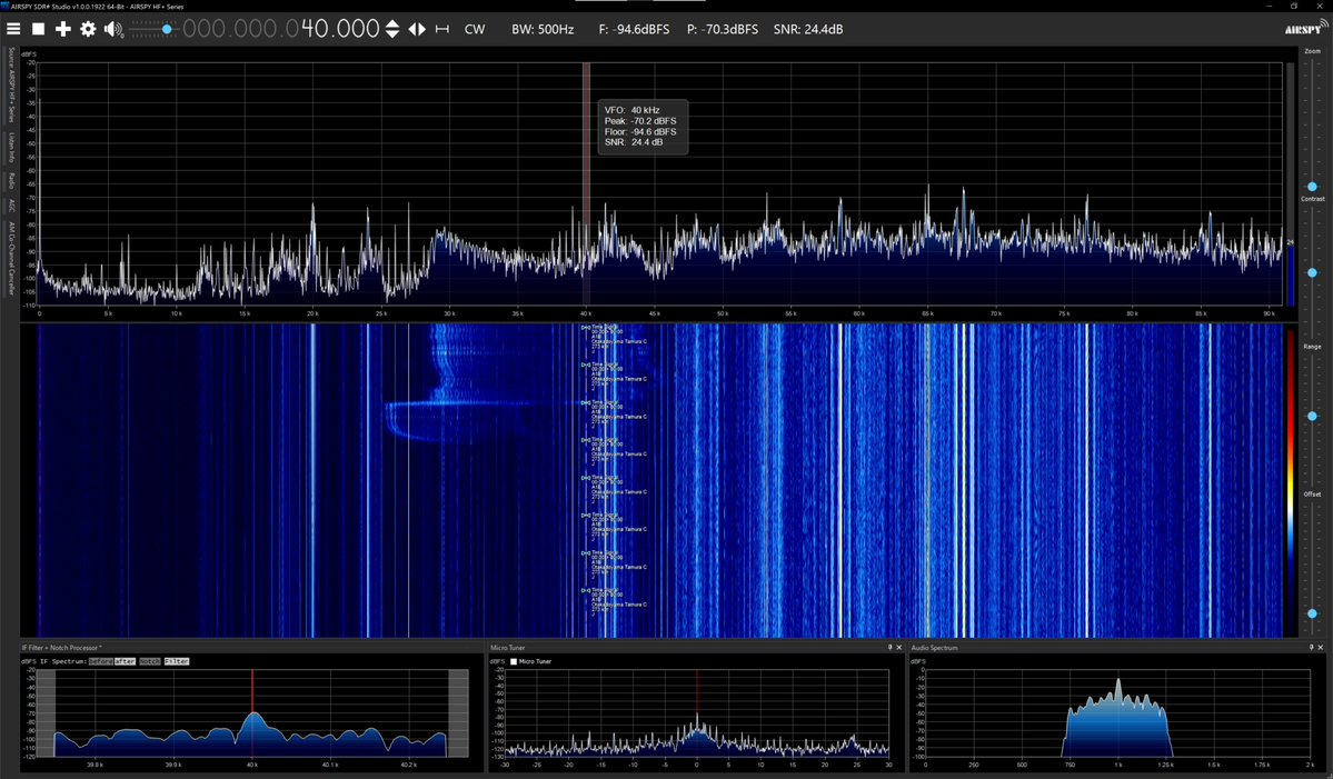 radiosiesta's tweet image. 今しがたのVLF
22.2、25、40、54kHzは入感中
21.1kHzは不感
60kHzはノイズのため入感確認ができません

おはようございます
#VLF
#Airspy
#SDRSharp
#YouLoop
#YouTwin