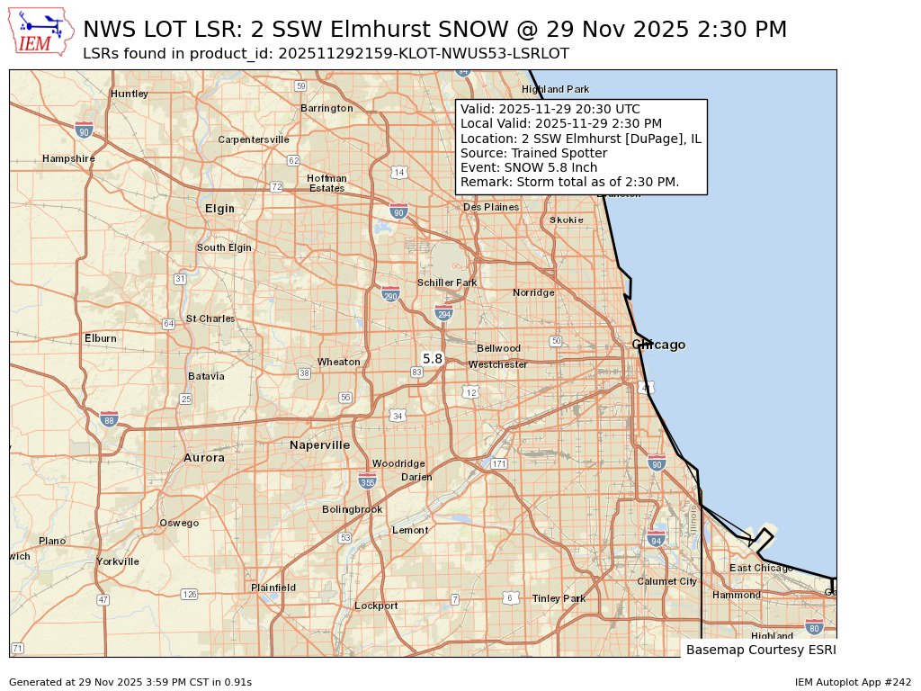 MidwestWeather3's tweet image. At 2:30 PM CST, 2 SSW Elmhurst [Dupage Co, IL] Trained Spotter reports Snow of 5.80 Inch. Storm total as of 2:30 PM. #ilwx mesonet.agron.iastate.edu/lsr/?by=wfo&amp;amp;wf…