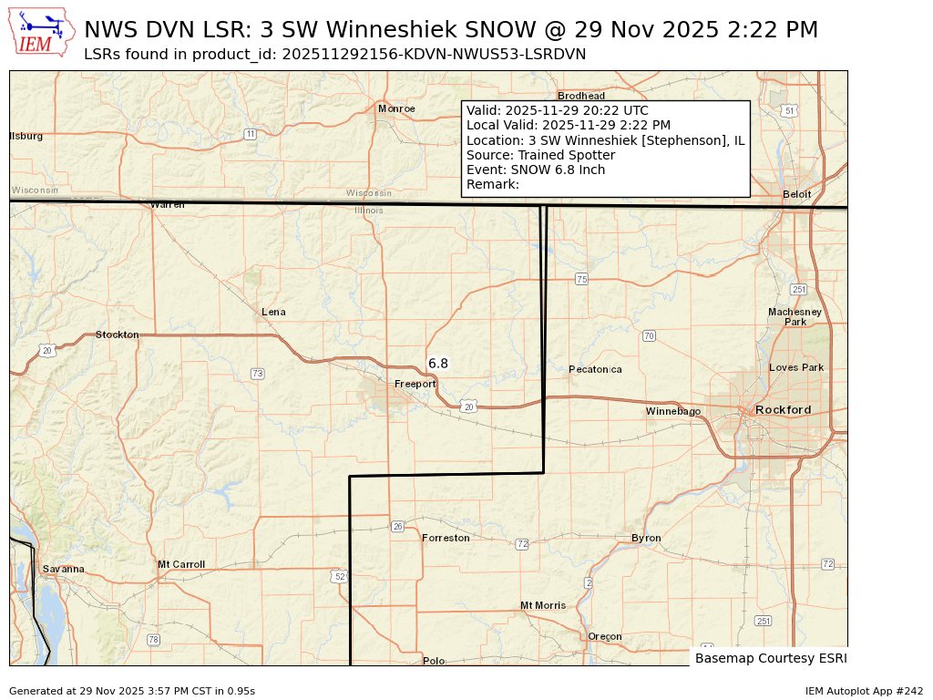 MidwestWeather3's tweet image. At 2:22 PM CST, 3 SW Winneshiek [Stephenson Co, IL] Trained Spotter reports Snow of 6.80 Inch #ilwx mesonet.agron.iastate.edu/lsr/?by=wfo&amp;amp;wf…
