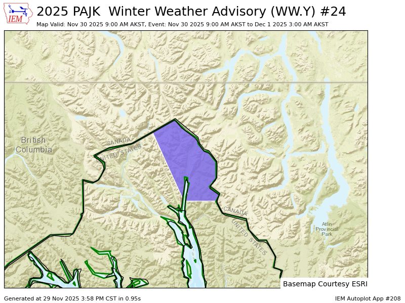 MidwestWeather3's tweet image. AJK upgrades Winter Storm Watch to Winter Weather Advisory valid at Nov 30, 9:00 AM AKST for Municipality of Skagway [AK] till Dec 1, 3:00 AM AKST mesonet.agron.iastate.edu/vtec/f/2025-O-…