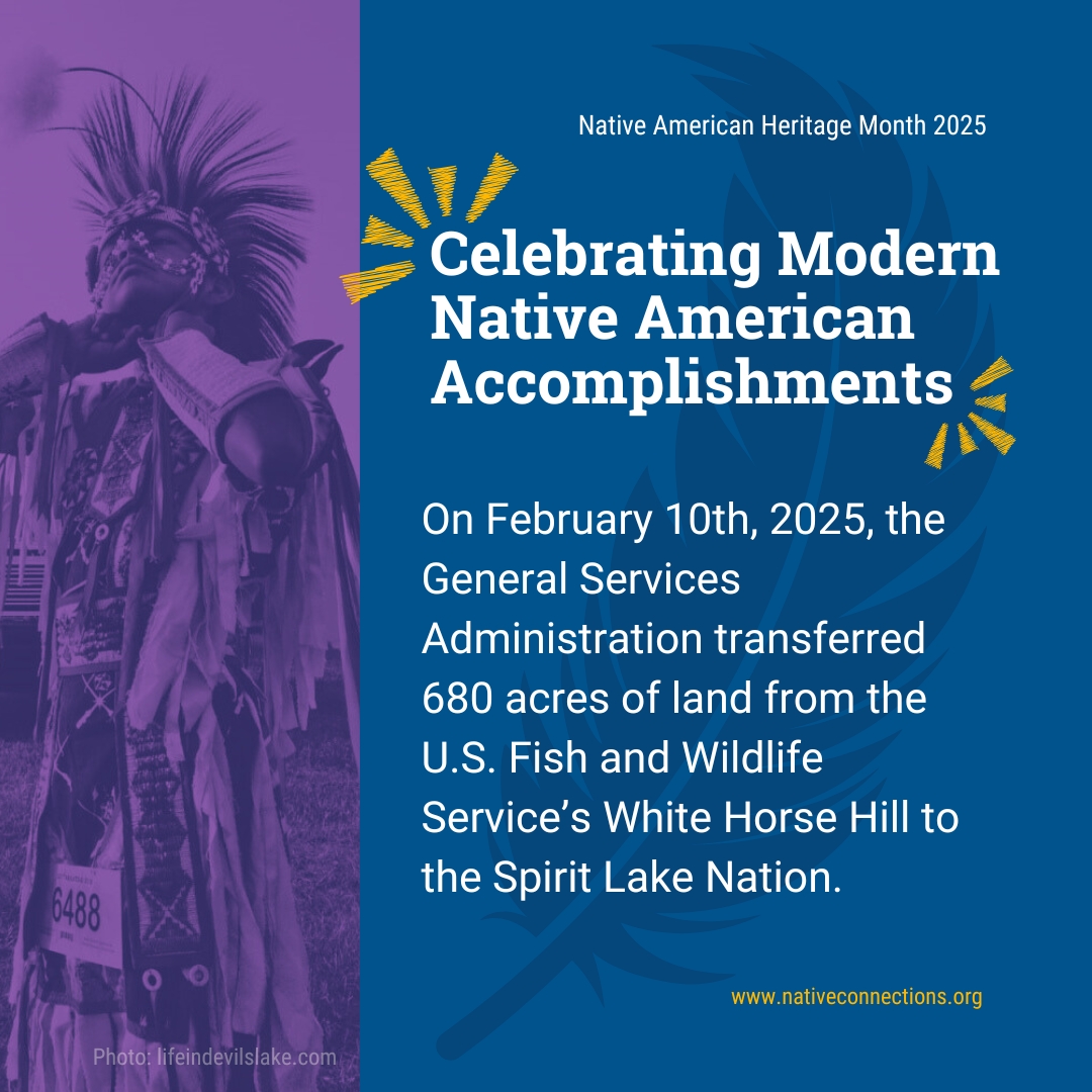 2/10/2025 - GSA transfers 680 acres of land from FWS's White Horse Hill to the Spirit Lake Nation, marking the return of land that was stripped away more than a century ago from its original treaty territory: ictnews.org/news/landback-… 

#NAHM #NAHMRecognizingHistory
